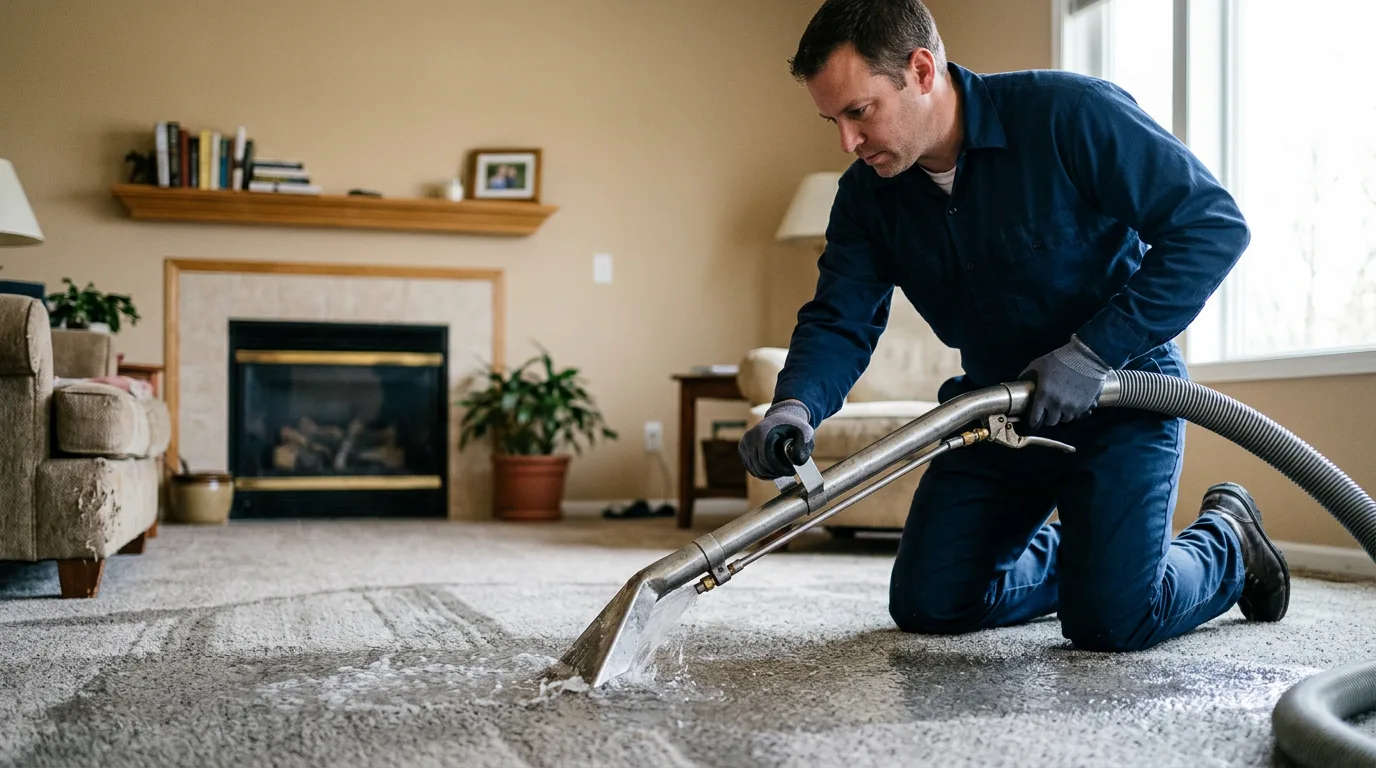 Water damage restoration technician working near Palmer, MA
